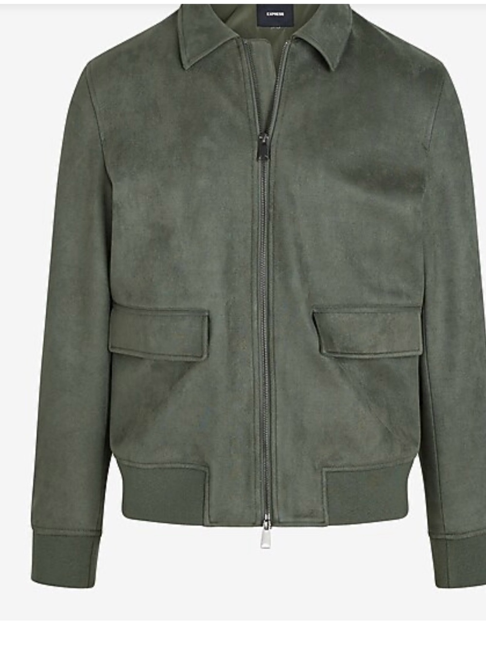 Like NEW Express Men's Suede Bomber Jacket Green - Picture 4 of 9